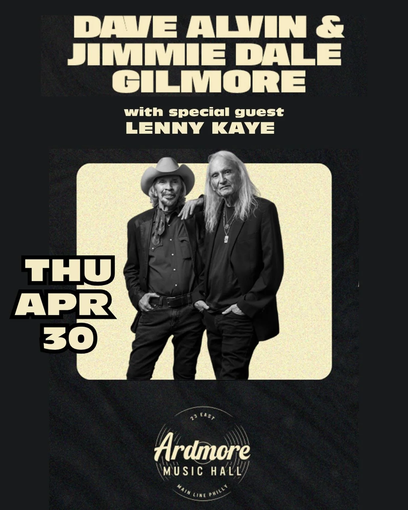 Hey Philly ⭐️ DAVE ALVIN &amp; JIMMIE DALE GILMORE - Almost Acoustic Duo with special guest @lenny_kaye will be at the @ardmoremusichall this Thursday, April 30 after a sold out show in NYC!
.
#philadelphiamusicscene