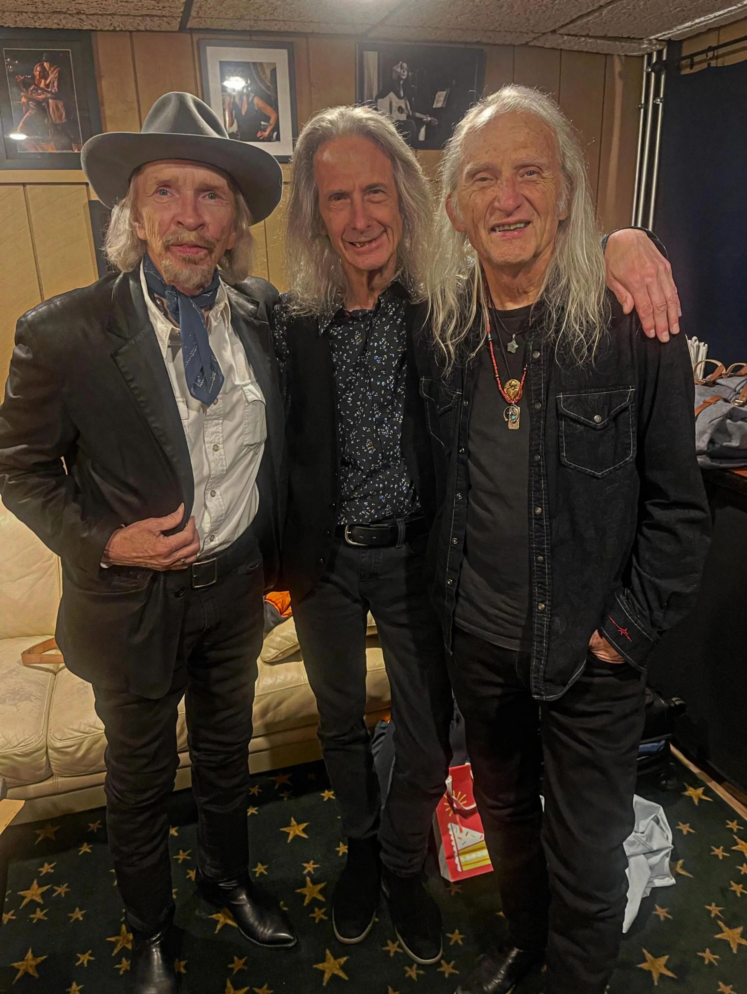 📸 @waynevaldez Backstage with Dave, Lenny and Jimmie 💫 DAVE ALVIN &amp; JIMMIE DALE GILMORE - Almost Acoustic with special guest Lenny Kaye wraps the Spring Tour tonight at @bellowsfallsoperahouse! 
.
#davealvin #jimmiedalegilmore #davealvinandjimm