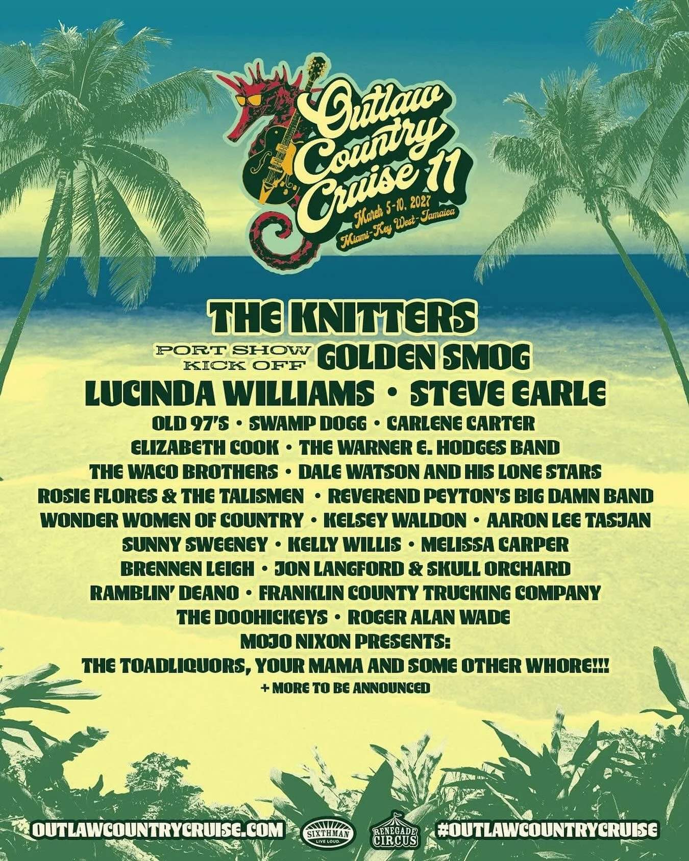 The Outlaw Country Cruise 2027 sails March 5-10 and Dave Alvin will join all THE KNITTERS on this &lsquo;wildest hootenanny on the seas&rsquo;! Tickets are going fast 🎸🛳️outlawcountrycruise.com
.
@outlawcruise 
#theknitters #outlawcountrycruise #ou