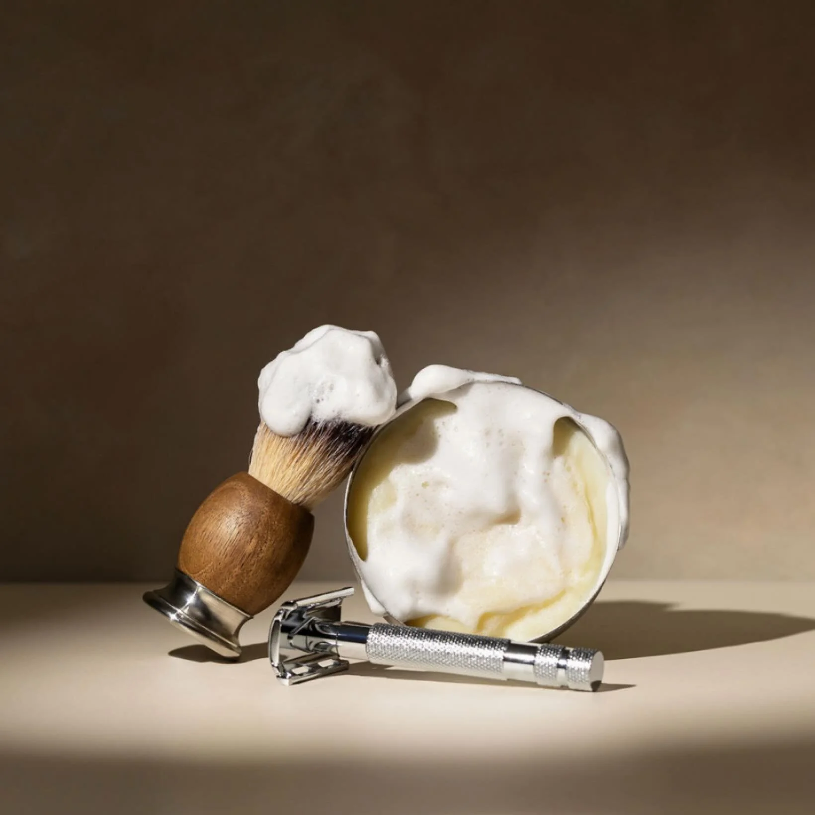 Weighted * Considered * Enduring - A gift made to be used well beyond the season.

A traditional silhouette with Aermeda&rsquo;s restrained design ethos. Our shaving brush pairs a warm walnut wood handle with a weighted stainless-steel base - a balan