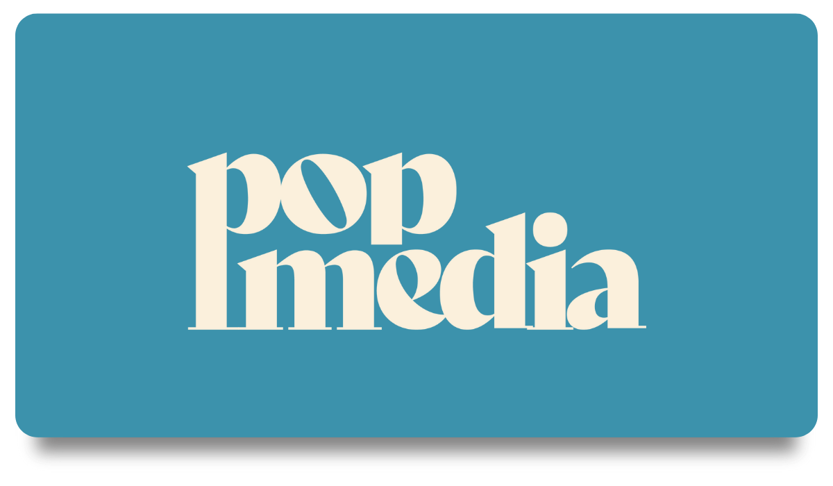 PopMedia logo with white text on a blue background. designed by Studio Wellmade
