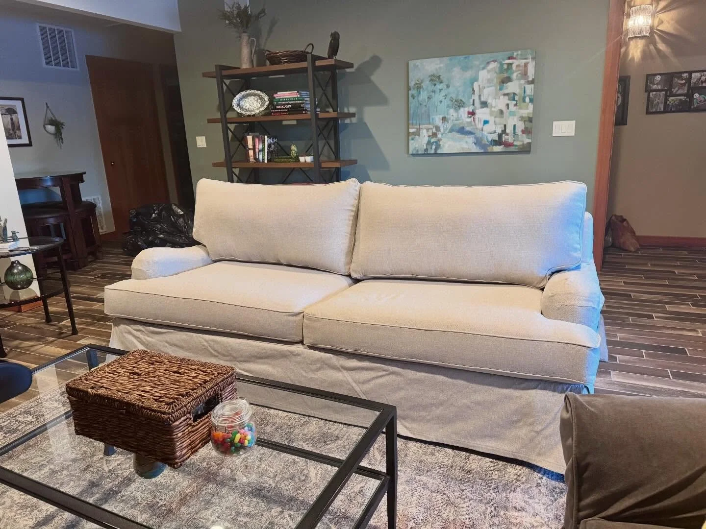 Something for the basement. Done in creamy bull denim.  #customslipcovers #slipcovers #Spokaneslipcovers #homedecor