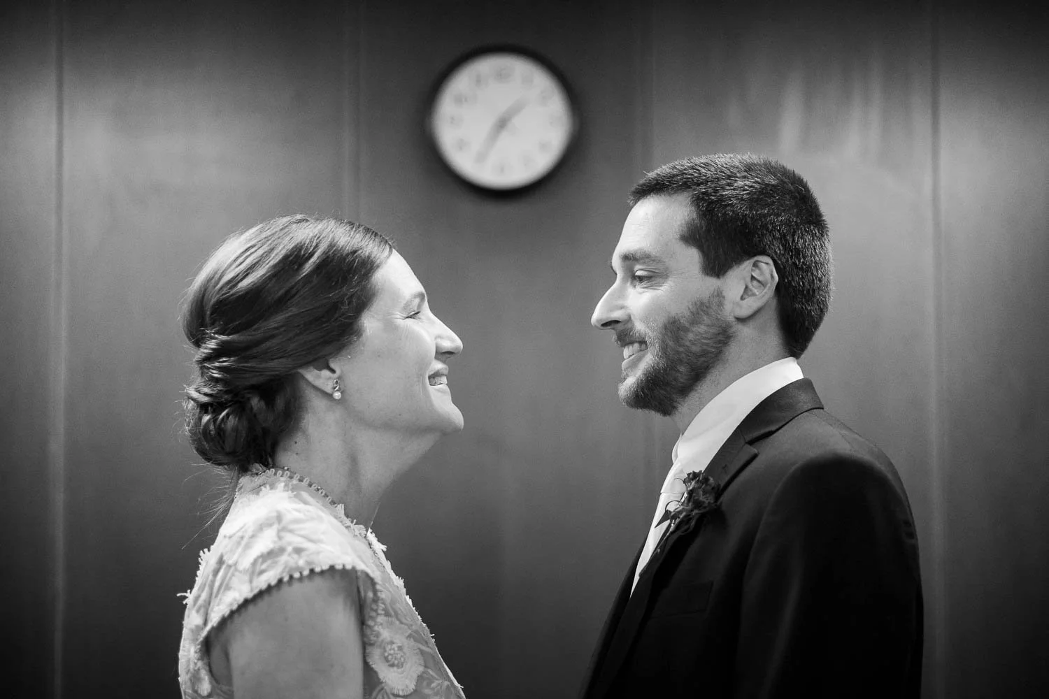 man and woman lovingly stare into each others eyes - st louis elopement photographer