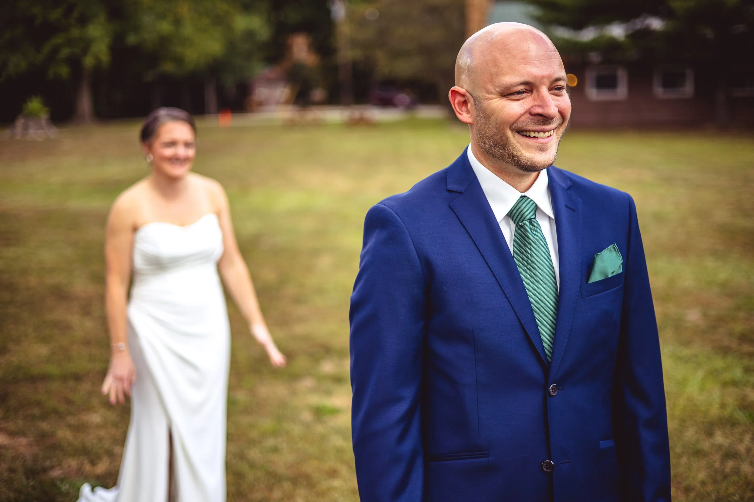 groom is excited to see bride in her wedding dress_Western Illinois wedding photography