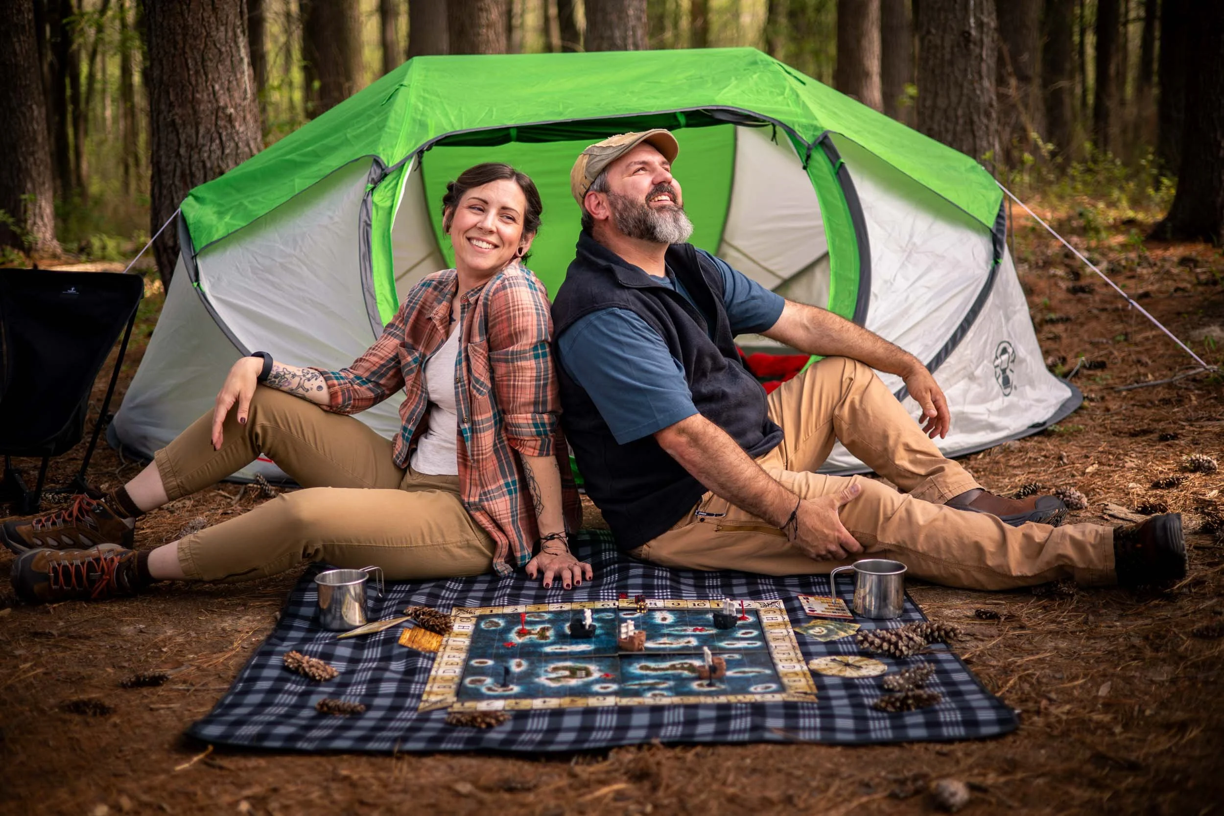 couple camping looking up at the stars_busch wildlife engagement session