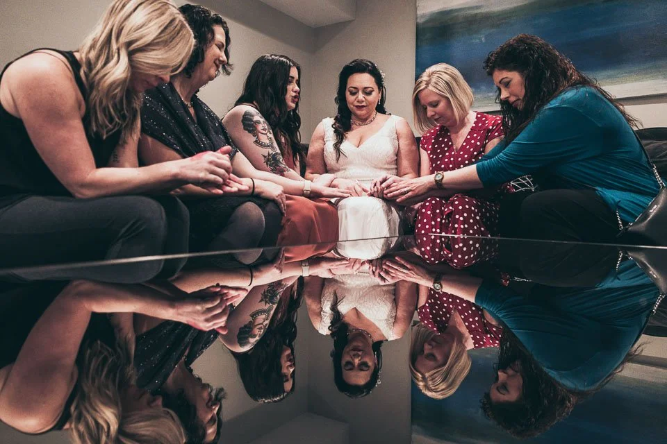 bridal party praying over bride before wedding ceremony-st louis wedding photography