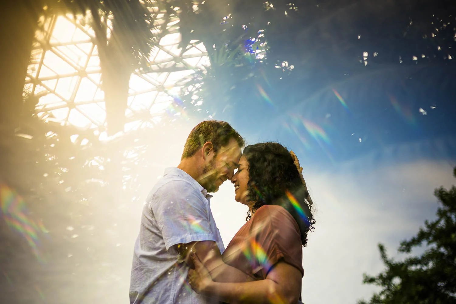 double exposure of couple holding each other-st louis botanical gardens engagement photography