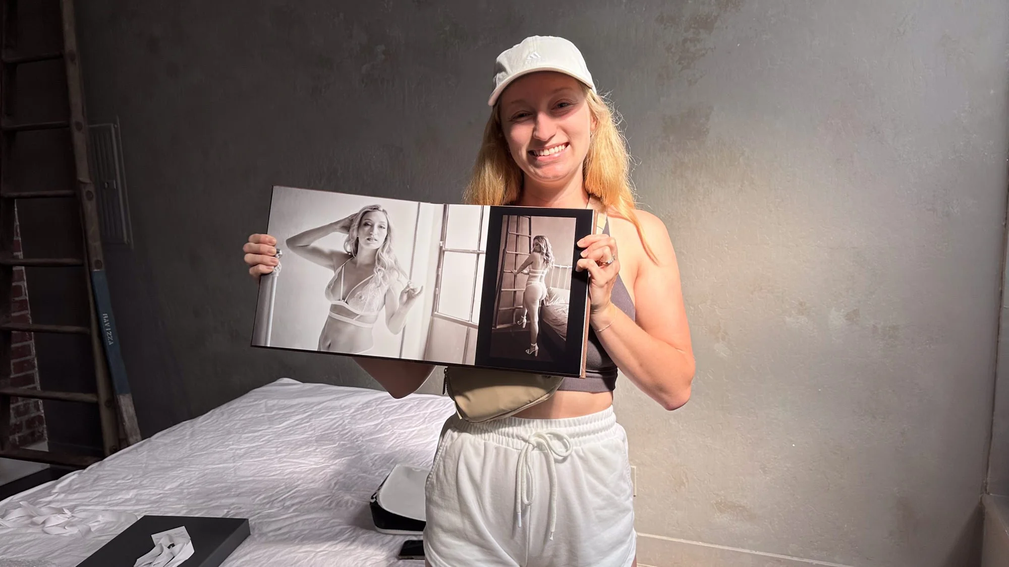 bride to be holding boudoir gift