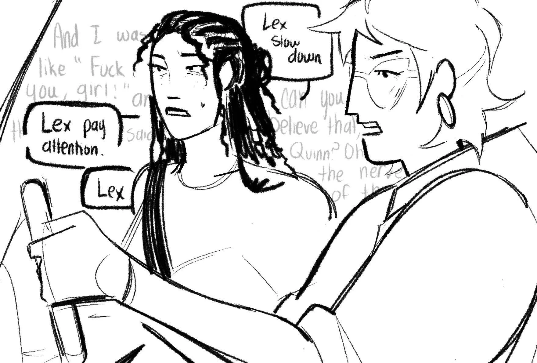 Quinn teaches Lex to drive! by @pants on Discord