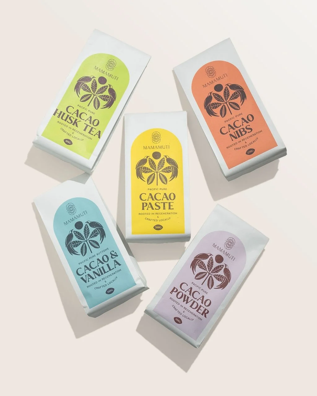Art direction &amp; packaging design for the refined @mamamuticacao Pacific Pure collection. Rooted in regeneration &amp; crafted locally this organic, soul-hugging, creamy cacao travels direct from small farming communities throughout the pacific.