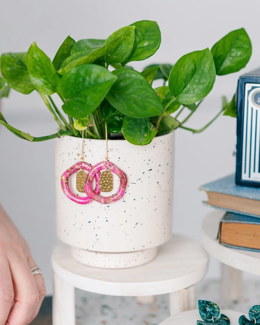 Anam Cara Clay pink dangle earrings 
