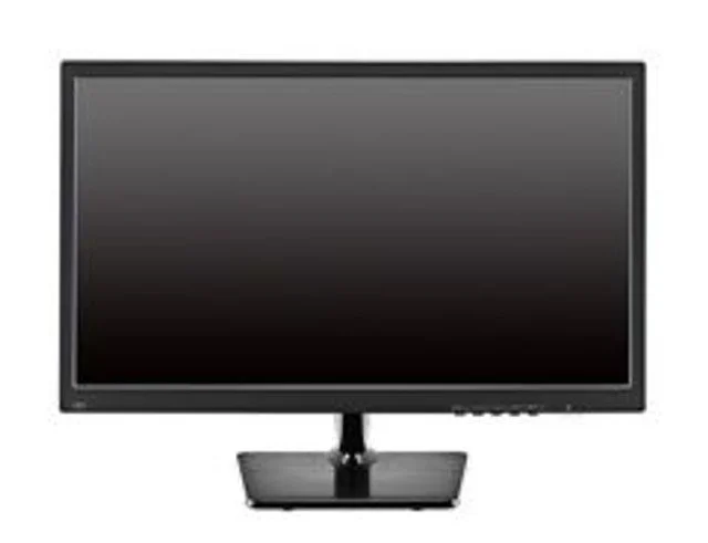 Black flat-screen computer monitor with a blank screen