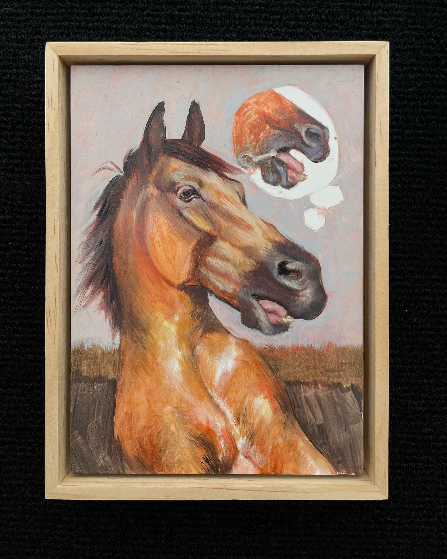 &ldquo;Horse Has a Sudden Flashback&rdquo; and other recent small works. Only the first and last pieces are available. 
#contemporarypainting #magicalrealism #greenvilleartist #yeahTHATgreenville #horselovers #cowlovers