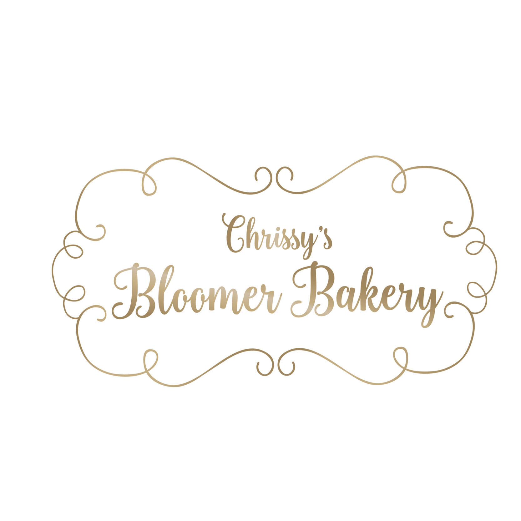 Logo for Chrissy's Bloomer Bakery with decorative borders and elegant script font.