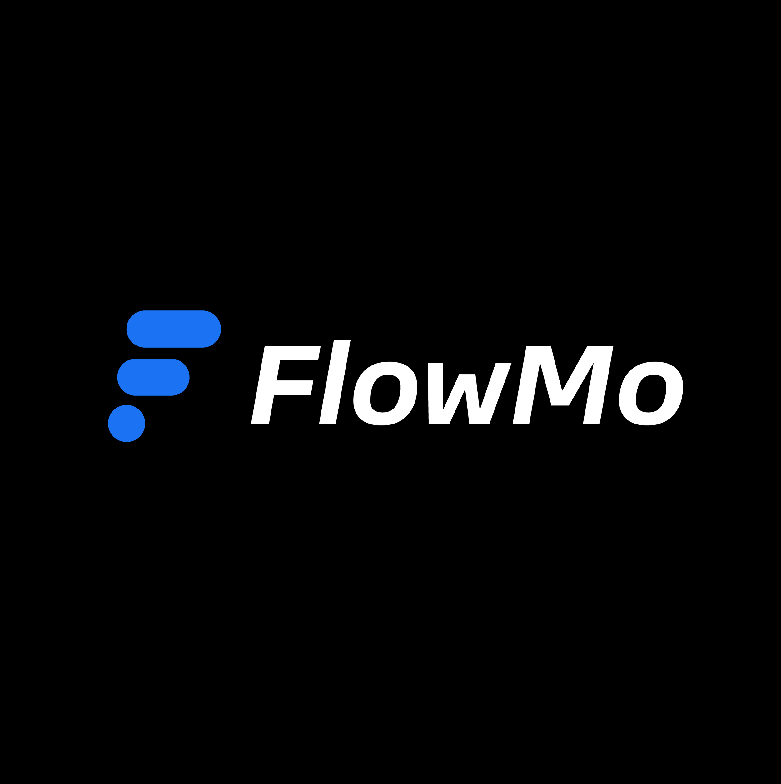 Black background with the blue and white logo of FlowMo, a cloud-based service, displayed prominently.