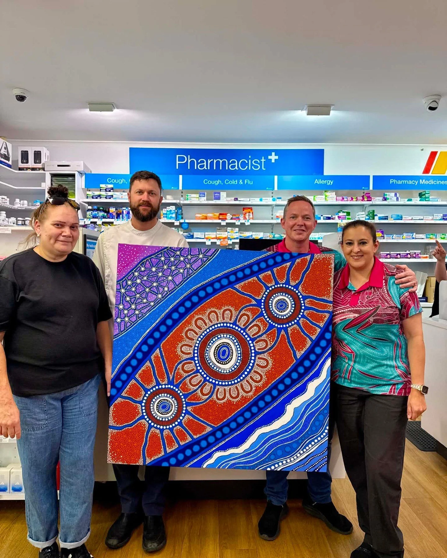 Every element of this artwork tells a story 🤍

Created by local Yamatji artist Nicole Dickerson from Nikki Dee Designs as part of the visual branding development for Rangeway Amcal Pharmacy, this piece was designed to reflect healing, connection and