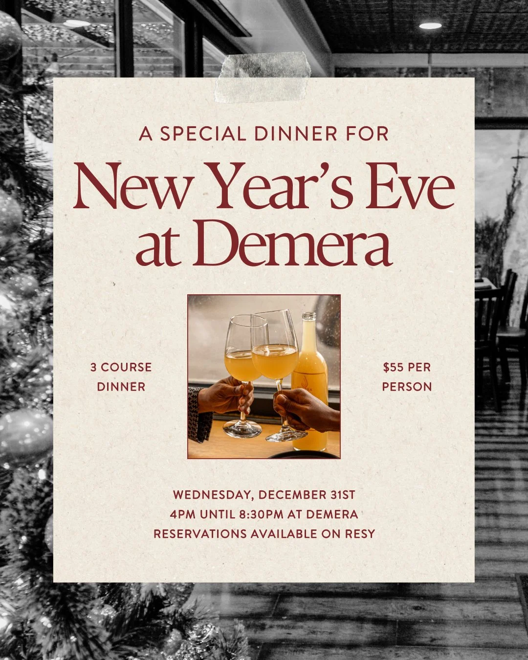 Kick off your New Year's Eve at Demera 🥂⁠
⁠
Enjoy a curated 3-course feast celebrating the rich flavors and traditions of Ethiopian cuisine. It will be an evening of comfort, community, and togetherness 🧡⁠
⁠
DETAILS:⁠
&bull; Wednesday, December 31s
