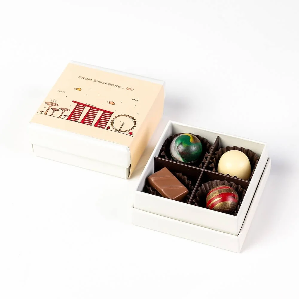 Handcrafted chocolate gift box with 4 Singapore-inspired bonbons by Anjali Chocolat