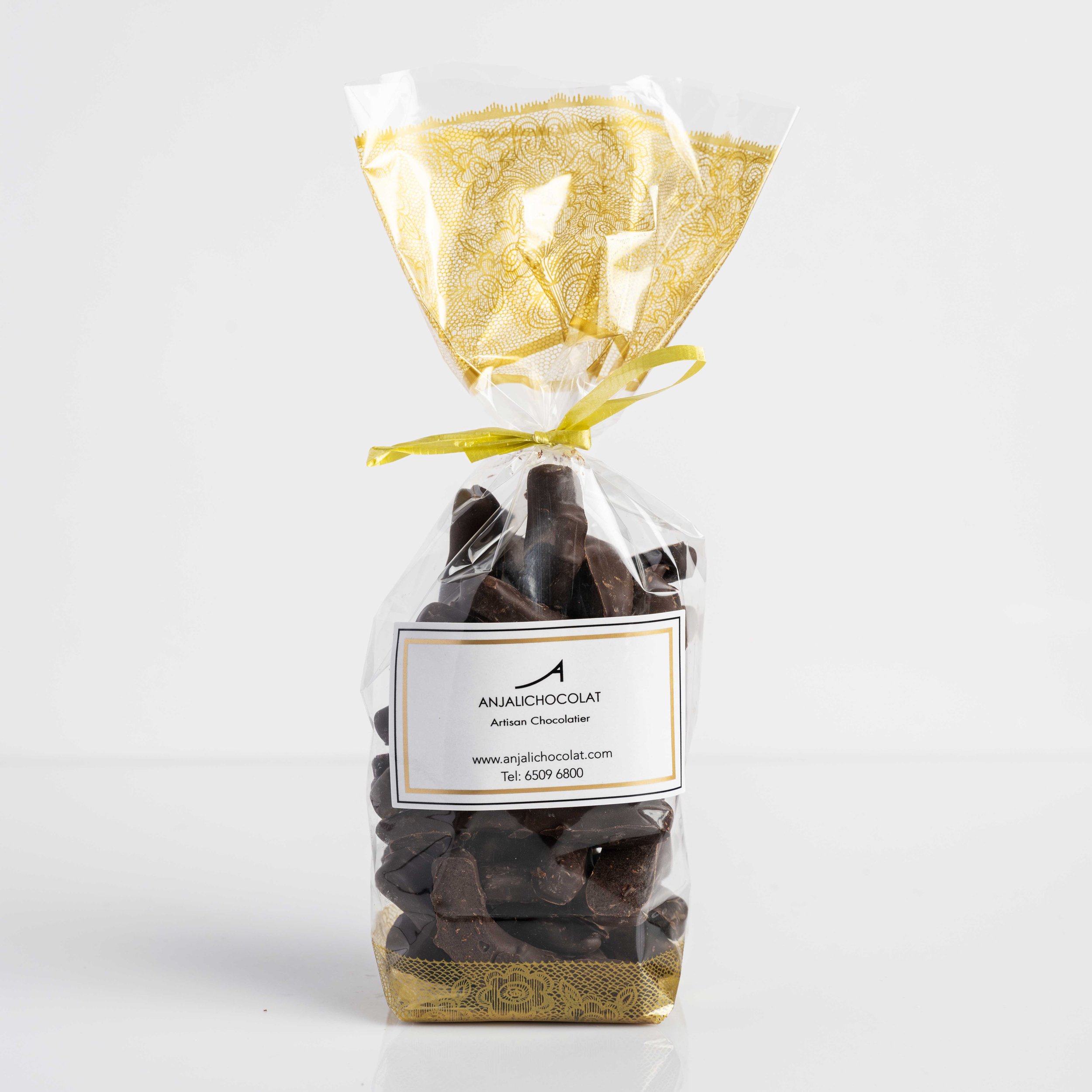 Dark chocolate orangettes made with candied orange peel in 150g gift bag