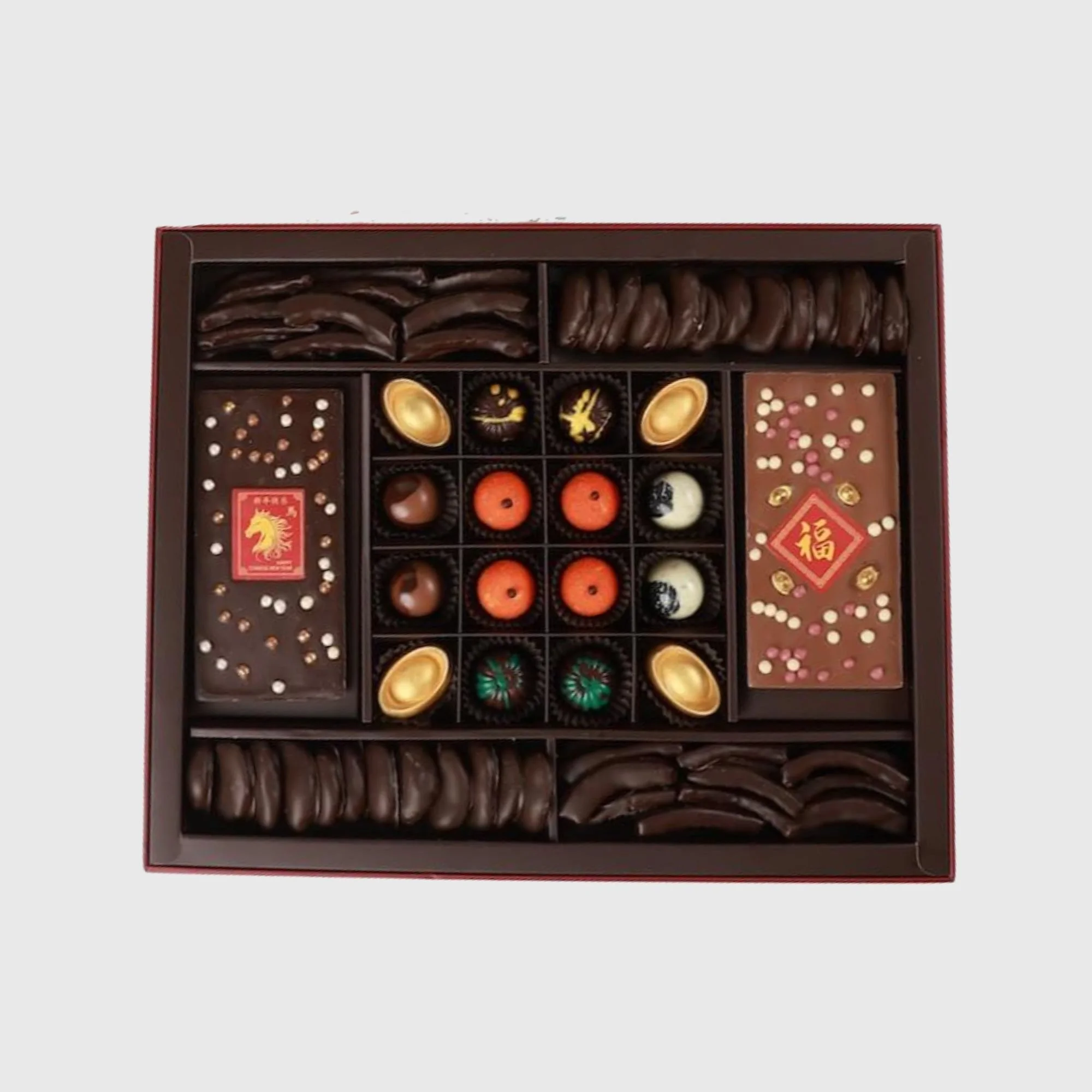 Year of the Horse prosperity chocolate gift box with assorted chocolates in premium festive packaging