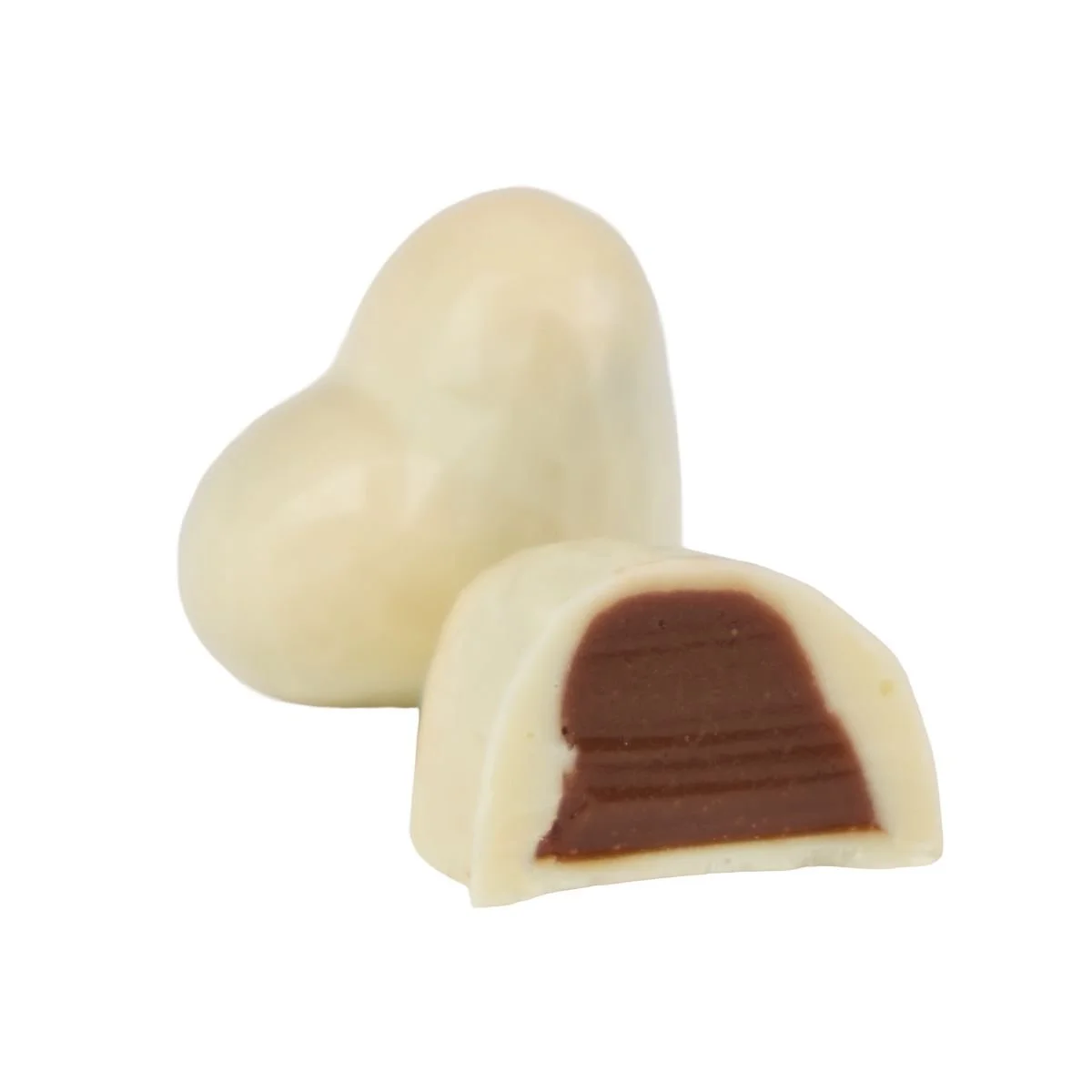 White chocolate hearts with a milk chocolate champagne filling