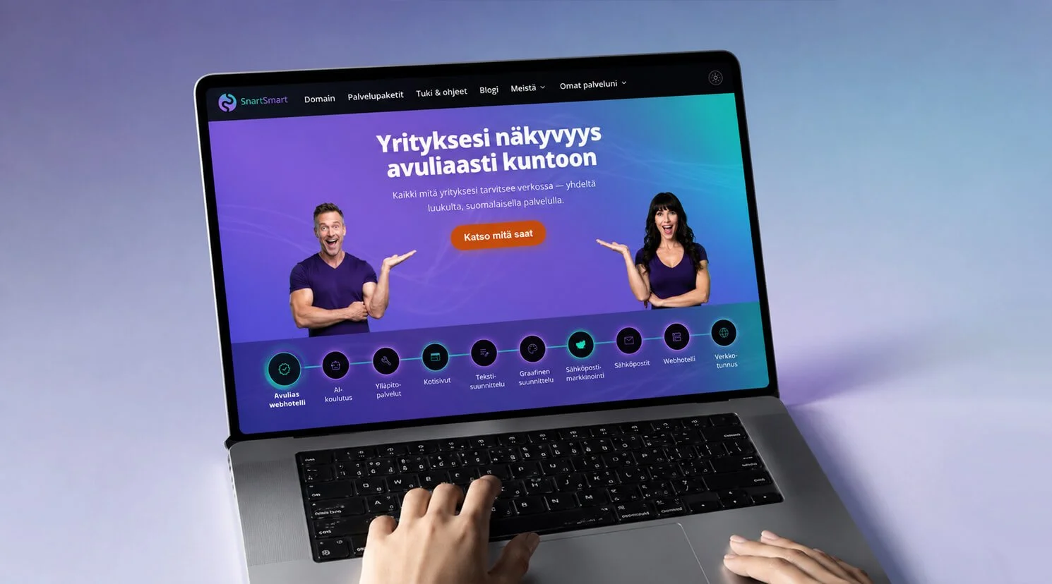Nettisivun referenssi. Avuliaan webhotellin etusivu ja laajat palvelut esiteltynä snartsmart.fi kotisivulla