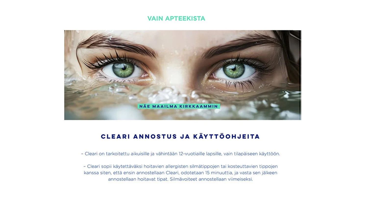 Cleari-silmatipat verkkosivuston suunnittelu ruotsalaiselle Evolan Pharma-yhtiölle