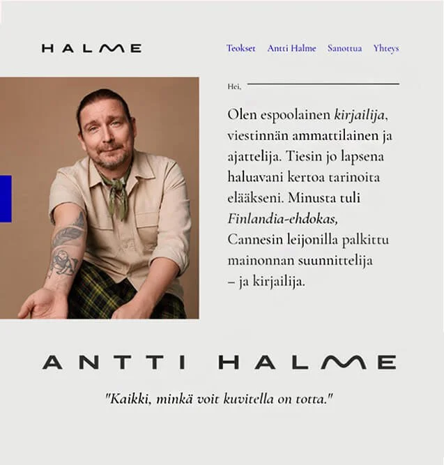 Markekoo suunnitteli kirjailija Antti Halmeelle kotisivut