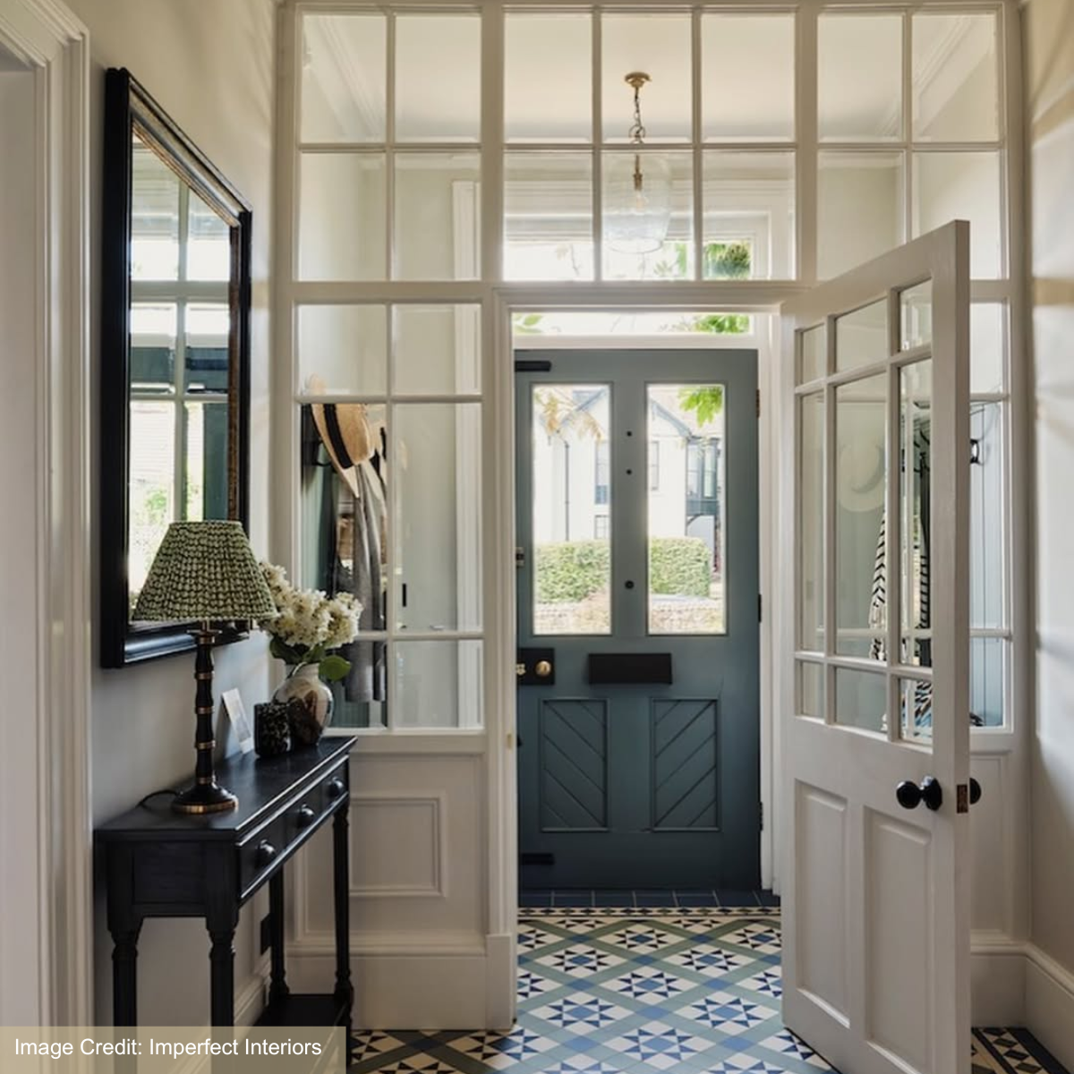 Entrance hallway with console table and view towards the front door