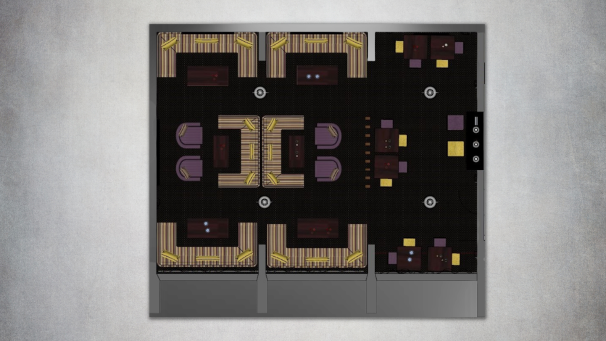Boutique hotel lounge floor plan showing seating zones and space planning