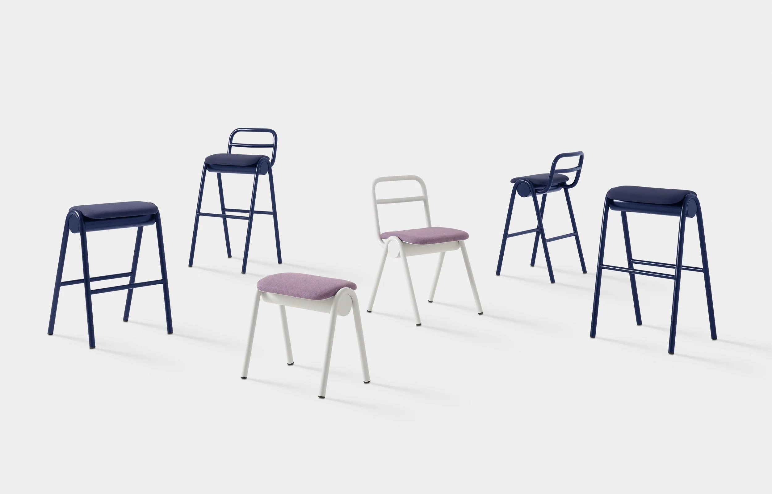 The complete ZUM seating range including stool, chair and barstool typologies