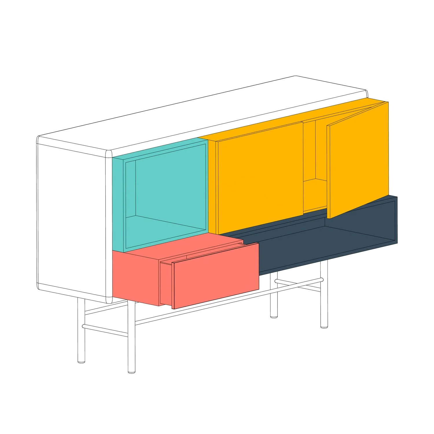 Minimalist line illustrations of furniture pieces used for the By Enströms technical sheets and website.