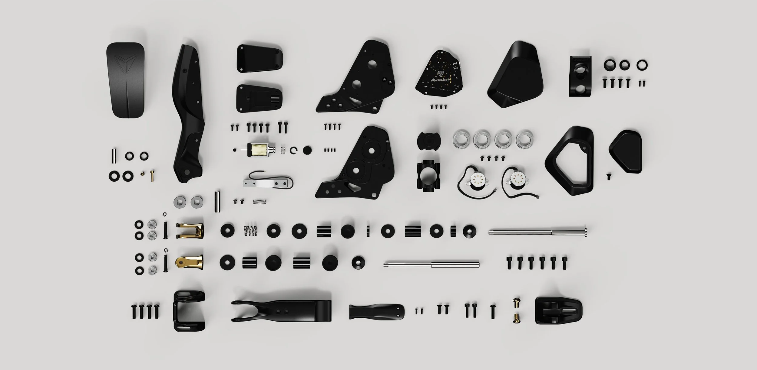 Despiece detallado del pedal de freno que muestra el ensamblaje de piezas a medida, componentes mecánicos y sensores integrados.