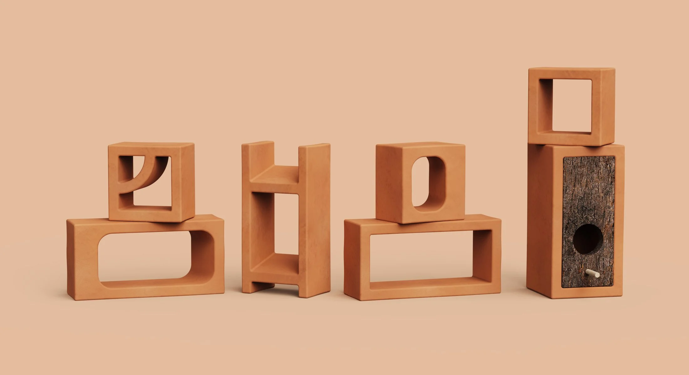 Overview of the six design lines in the modular ceramic lattice collection showing the variety of geometric and organic shapes.