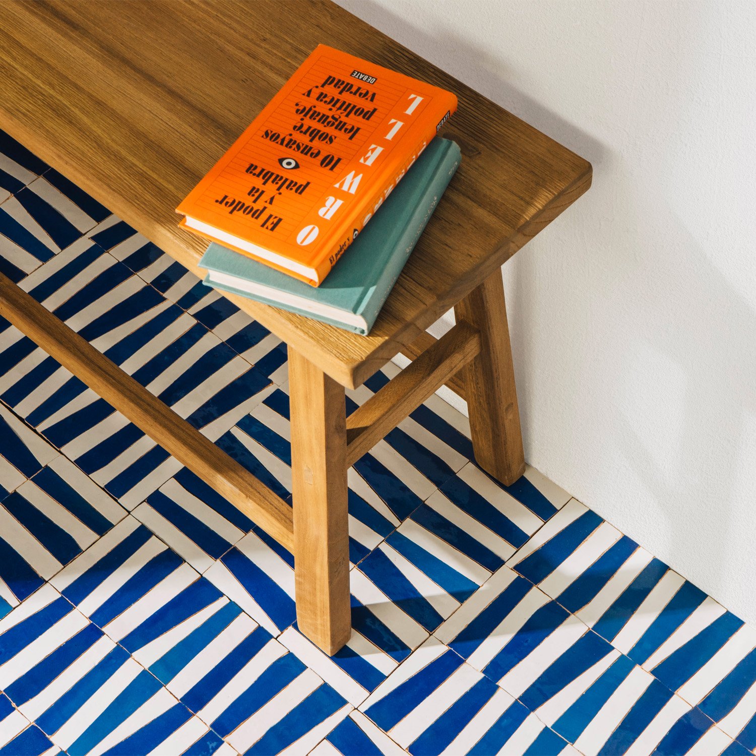 Handcrafted blue zellige tiles from the Mediterránea collection reflecting the colors of the Alboran sea.