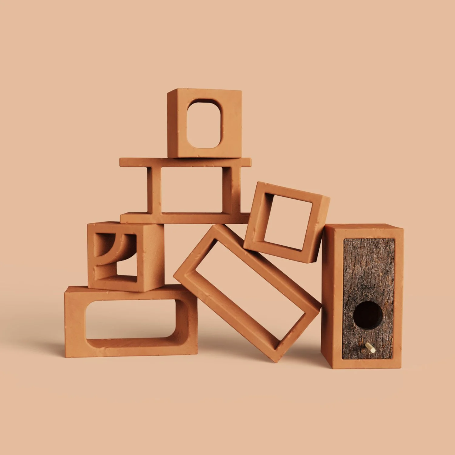 Artistic still life of the entire todobarro lattice collection showcasing the earthy tones and natural texture of the local clay.