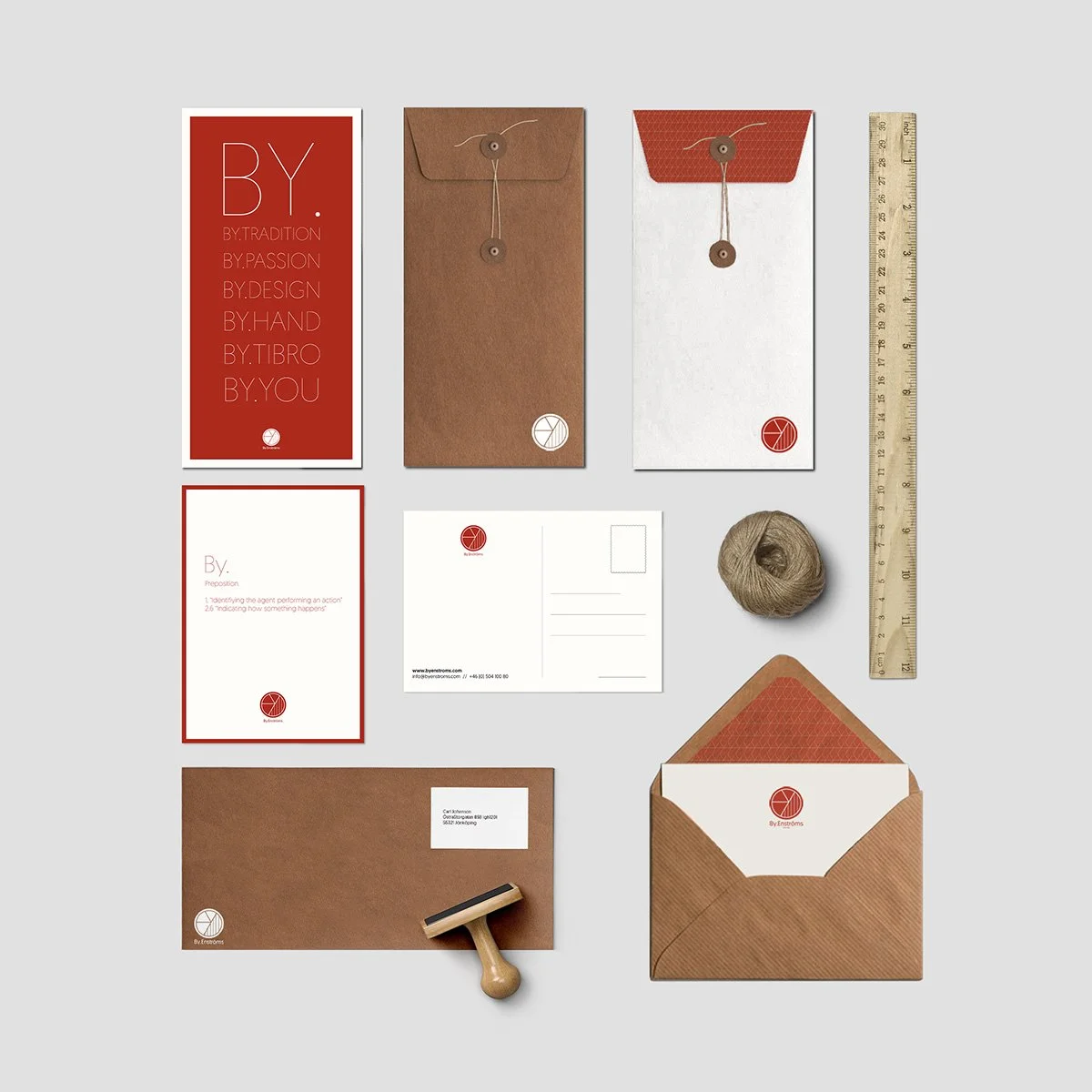 Minimalist stationery design for By Enströms including business cards and letterheads with a clean, high end aesthetic.