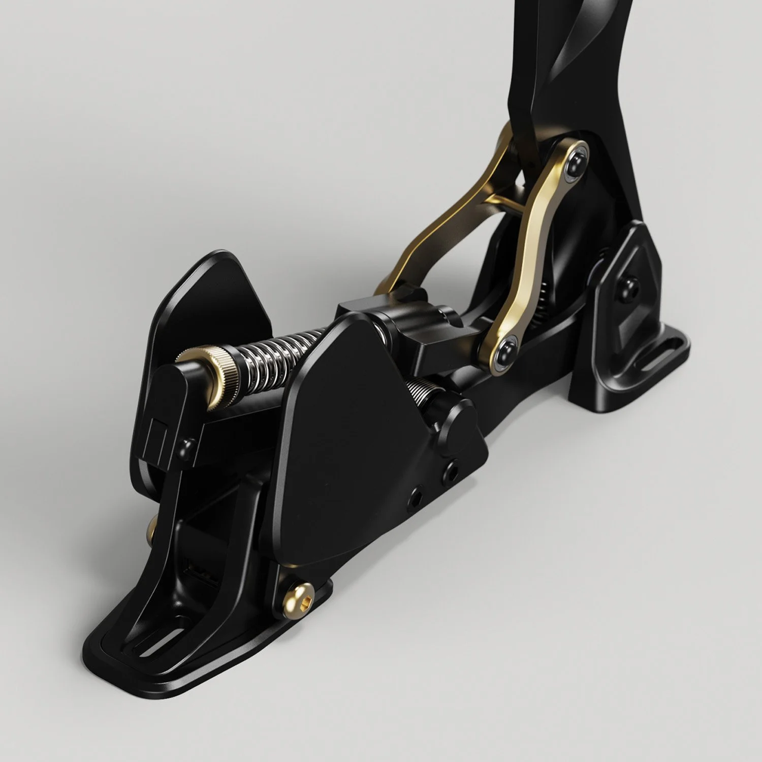 Vista posterior del conjunto de pedales que muestra la gestión de cables ocultos y el alojamiento protegido de la electrónica.