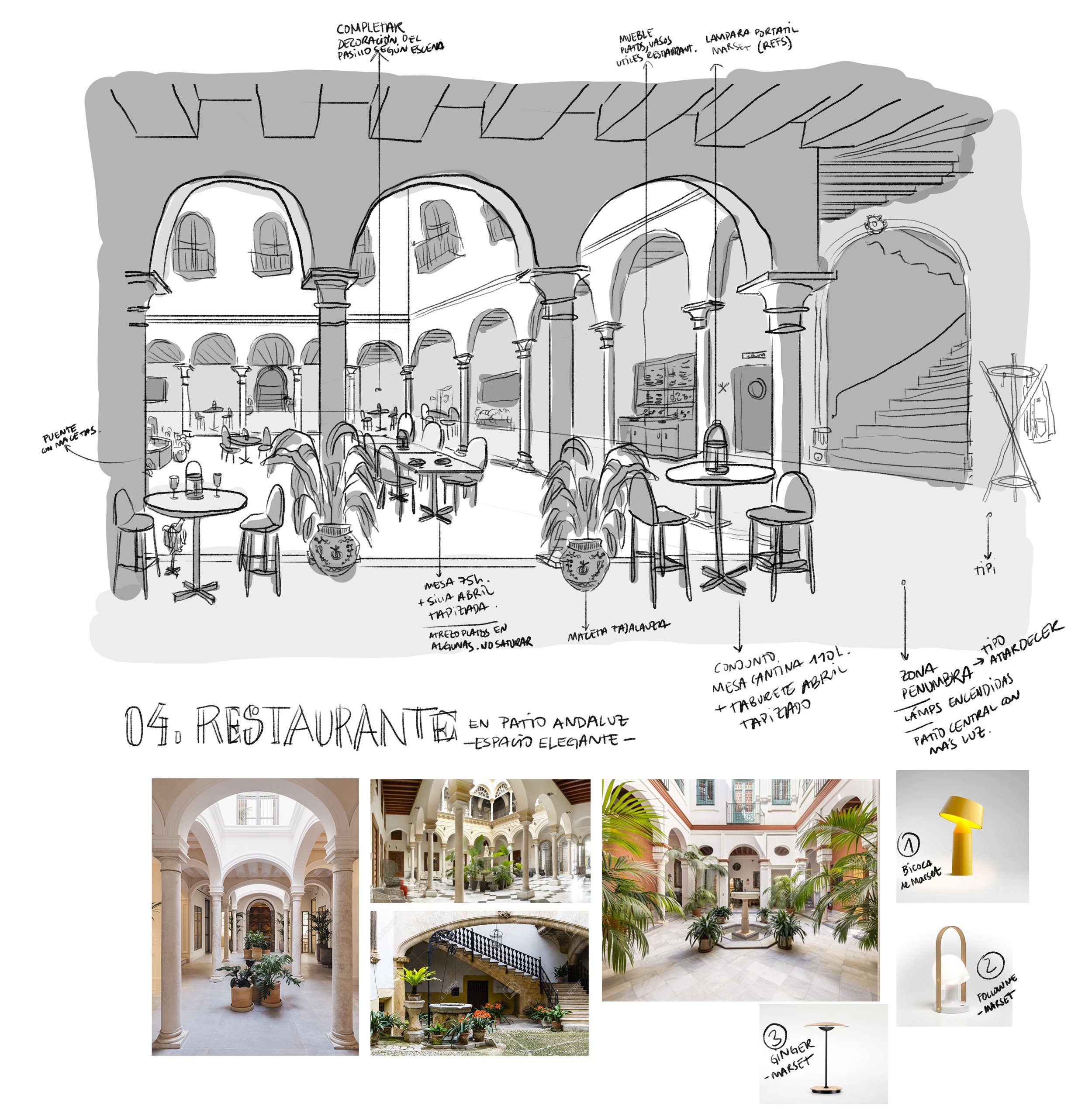 Renderizado arquitectónico de un interior moderno diseñado para mostrar la versatilidad de la colección Bistro.