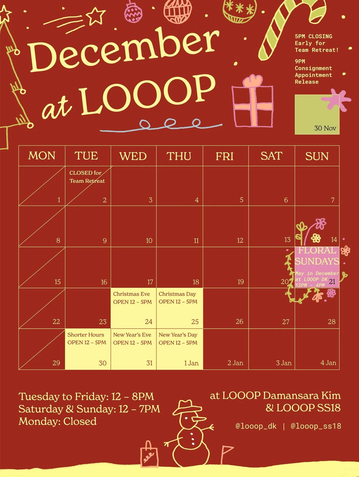 We&rsquo;re open for most of the festive season 🎄 Ready to help you find that last minute Christmas party look, or to rehome your end-of-year closet clean up 📦 

🗓️ Take note of our holiday hours &amp; Team Retreat away dates!
‼️ Consignment appoi