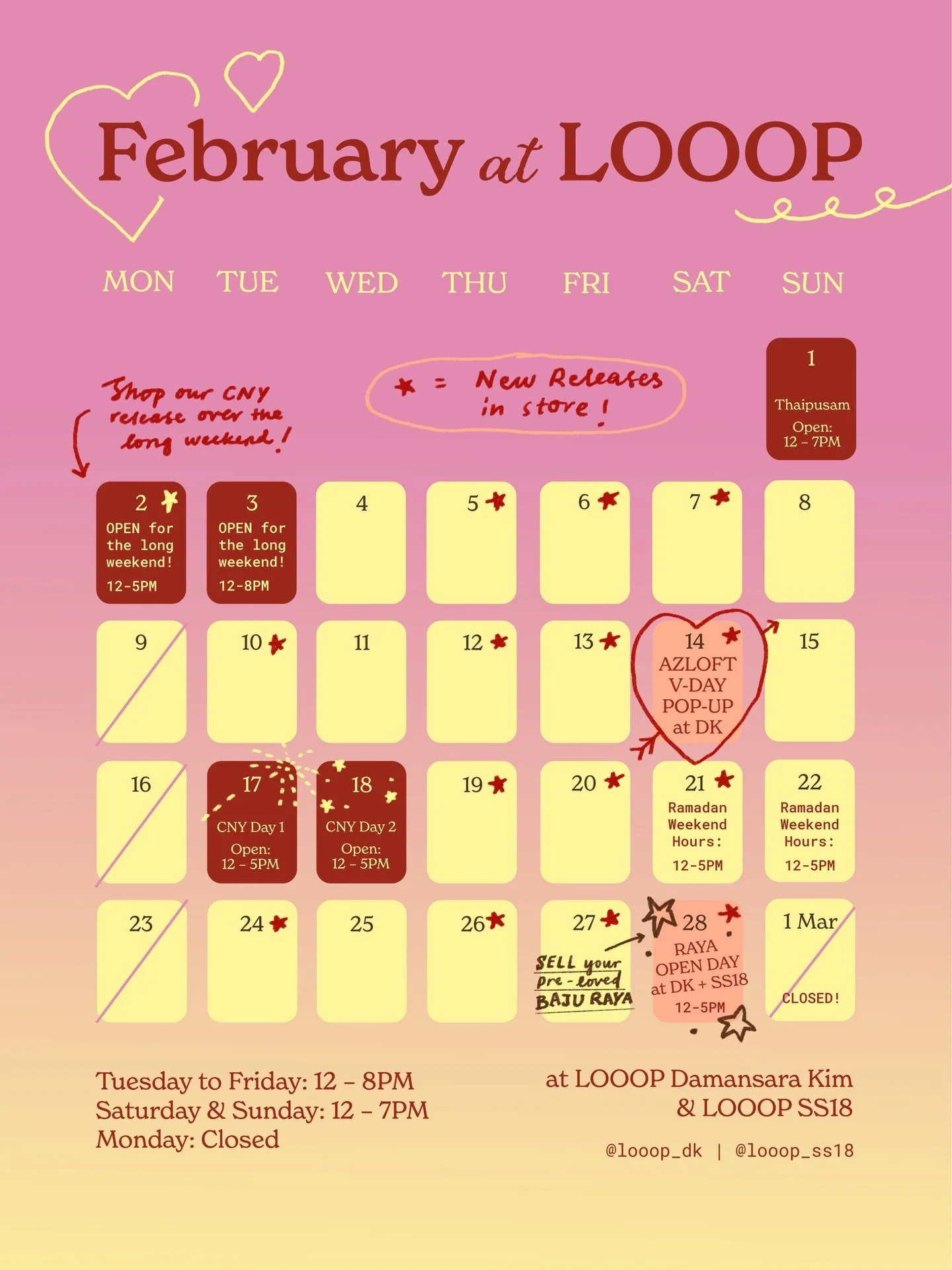 February: Festivities, forever jewellery and a full calendar! 🤭

🗓️ If you&rsquo;re wondering if we&rsquo;ll be open throughout the different public holidays this month, the answer is YES! As always 😉 just take note of the shorter hours!

💘 If yo