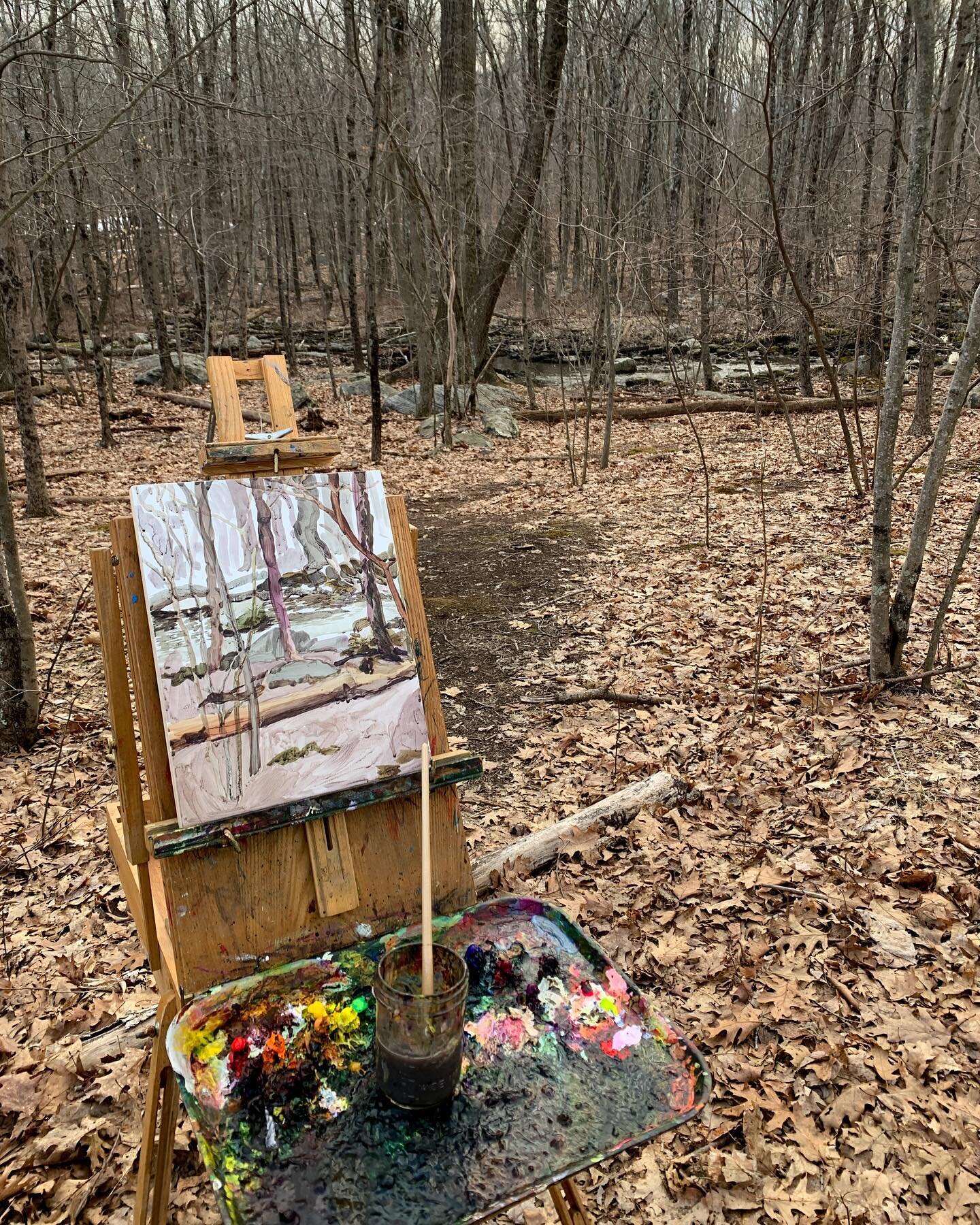 Beautiful grey painting day. The weather was in the 50&rsquo;s. I still bundle up for these temperatures because when I stop moving for a couple of hours I get cold. 

I love plein air painting because working in the elements is uncomfortable and thi