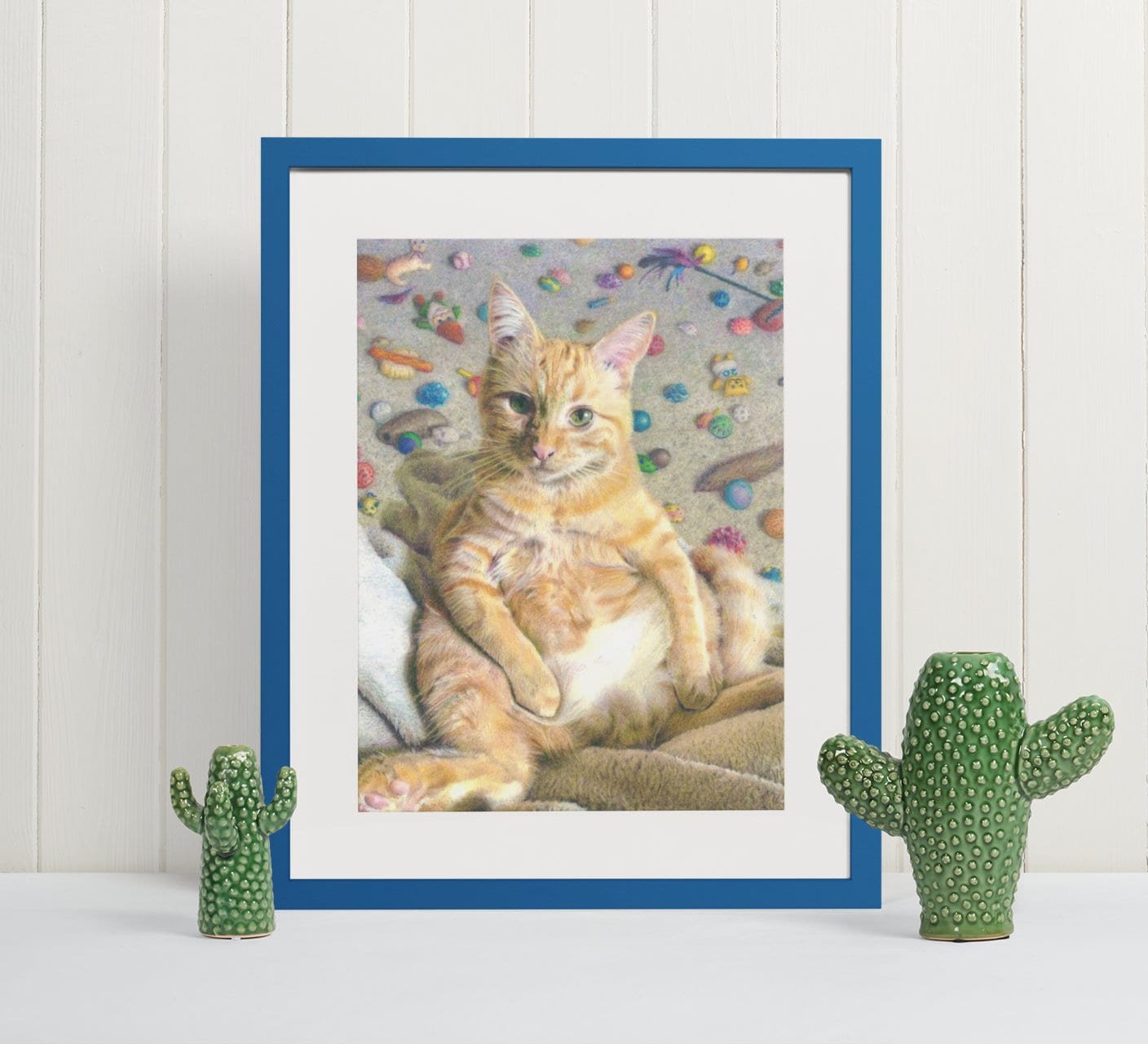 Cat Toys Colored Pencil Print, Framed Example 1