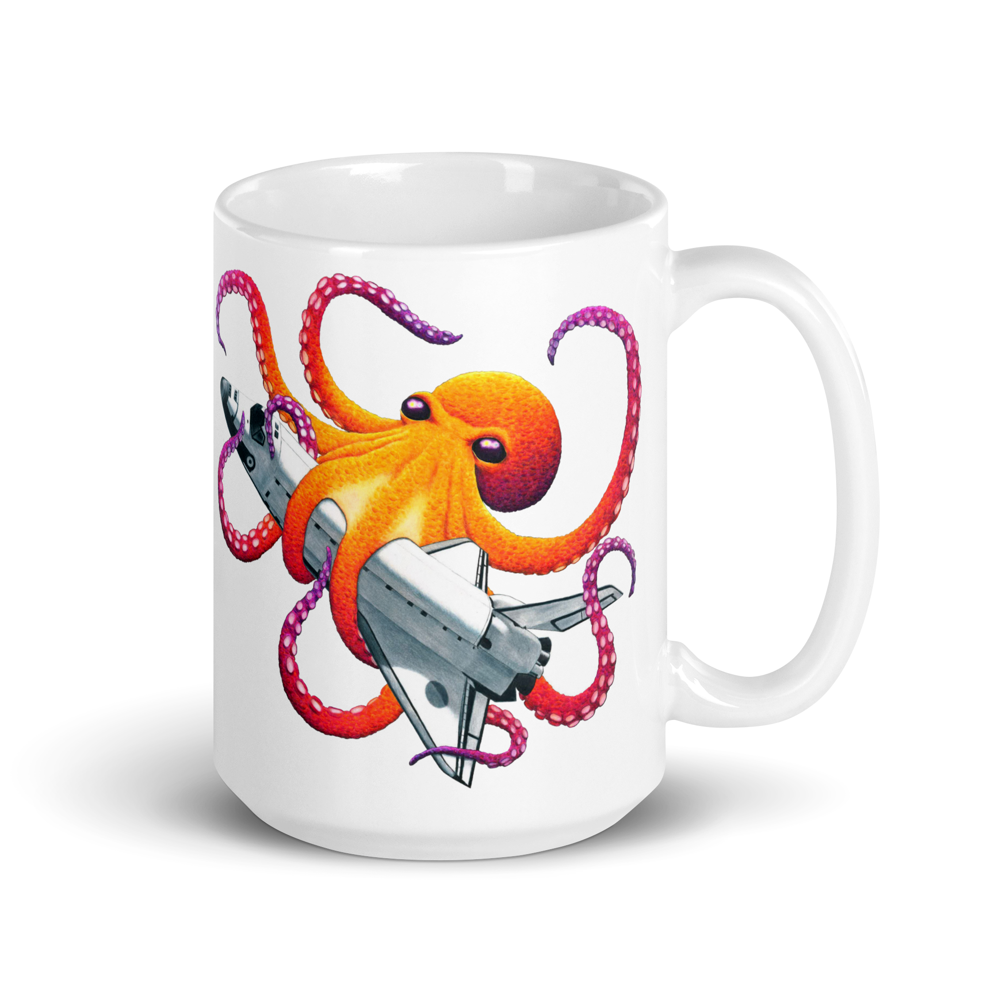 Space Octopus! White Glossy Mug, 15 oz, Right Side View