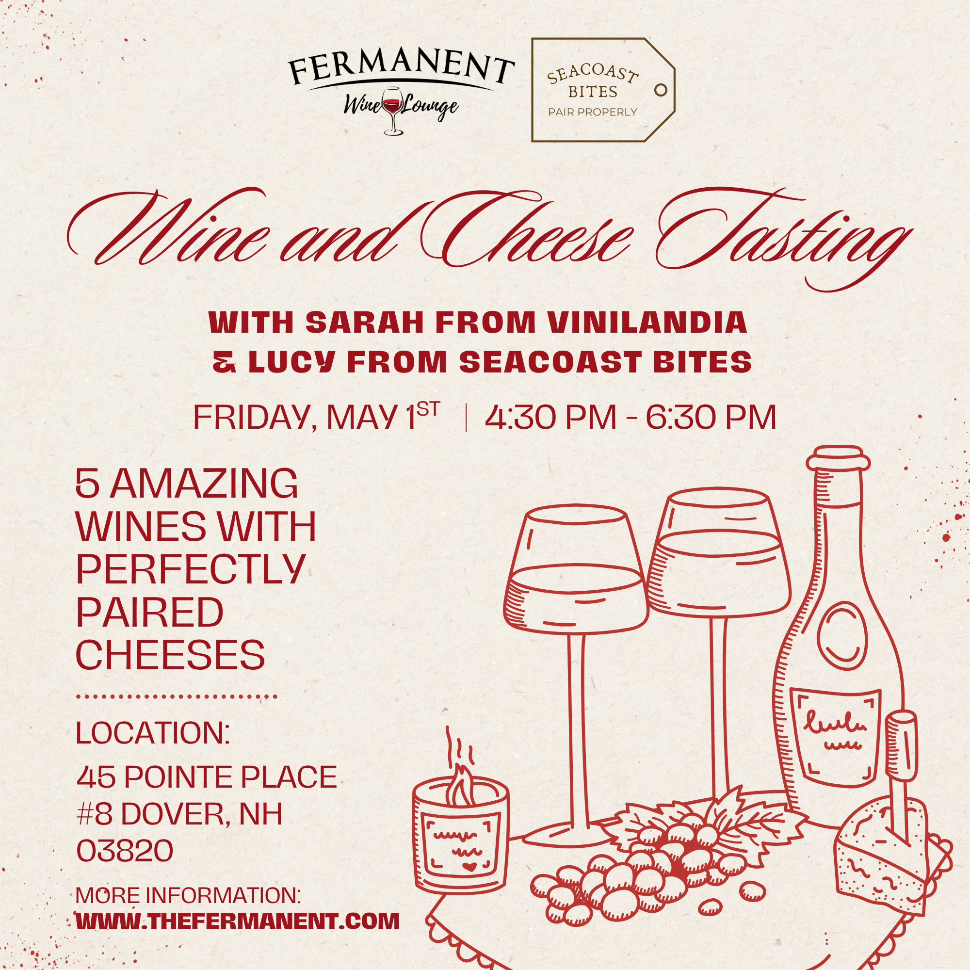 Wine &amp; Cheese Tasting with Sarah from Vinilandia &amp; Lucy from Seacoast Bites — 5 Amazing Wines with Perfectly Paired Cheeses!