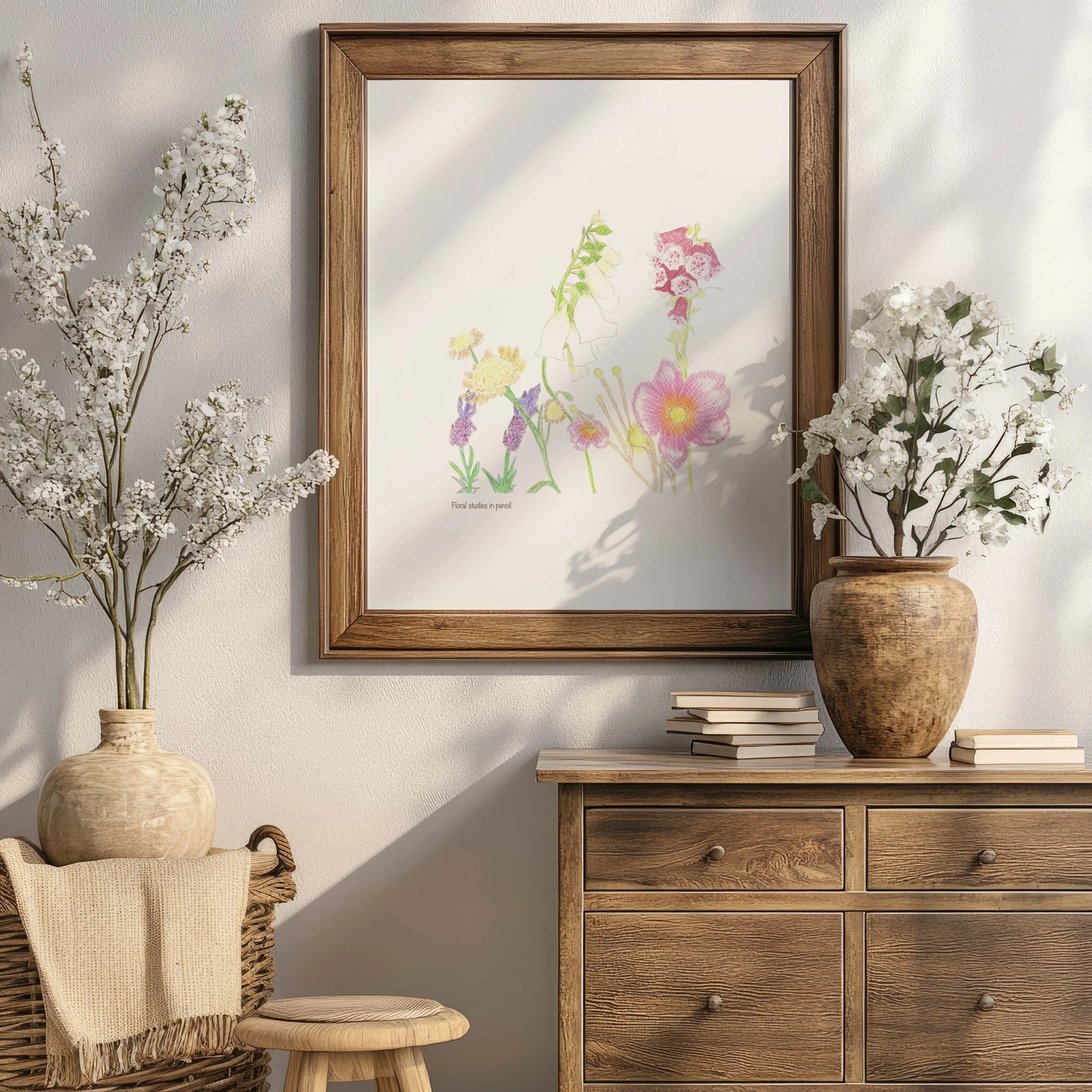 A4 Floral studies in Pencil Art Print.