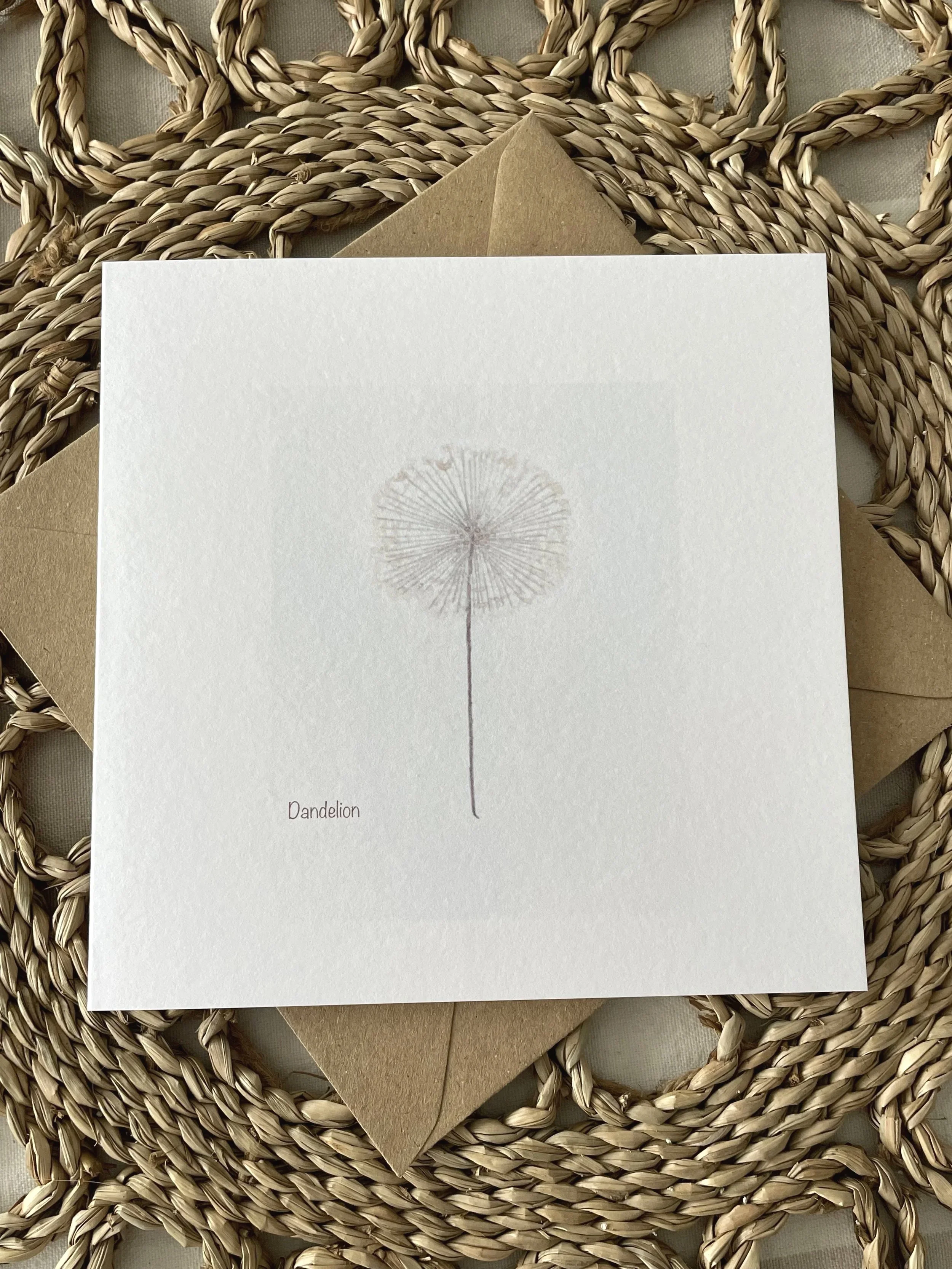 Dandelion greeting card botanical watercolour card nature inspired stationery.