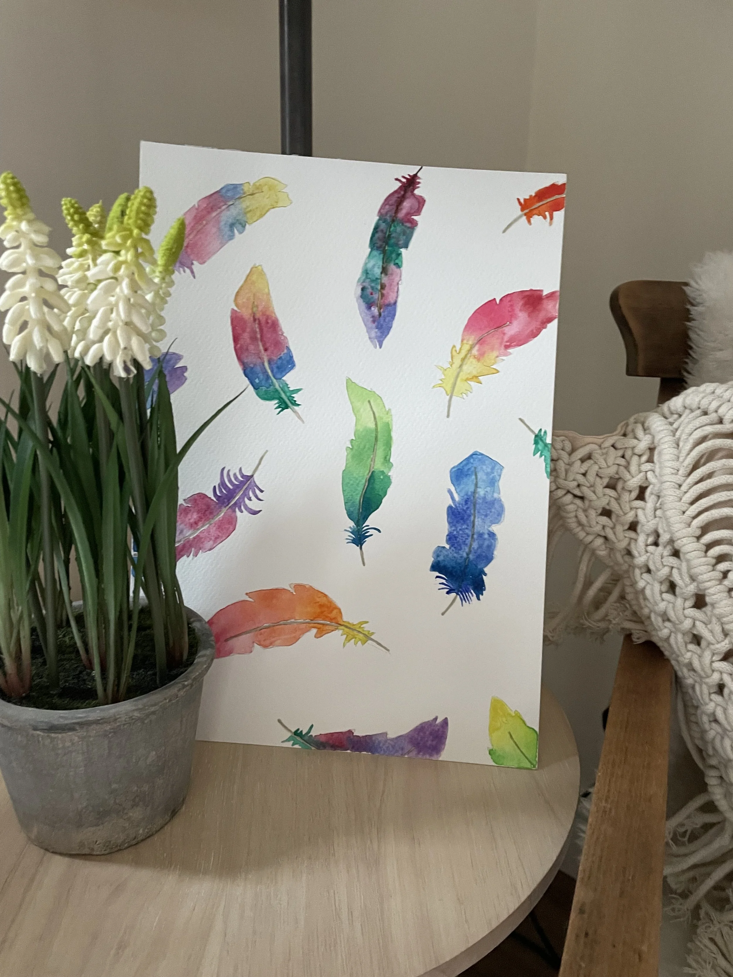 Original hand painted in watercolours feather illustrations