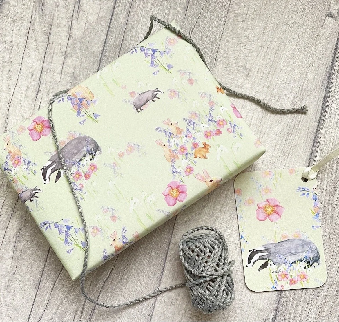 Spring badger wrapping paper