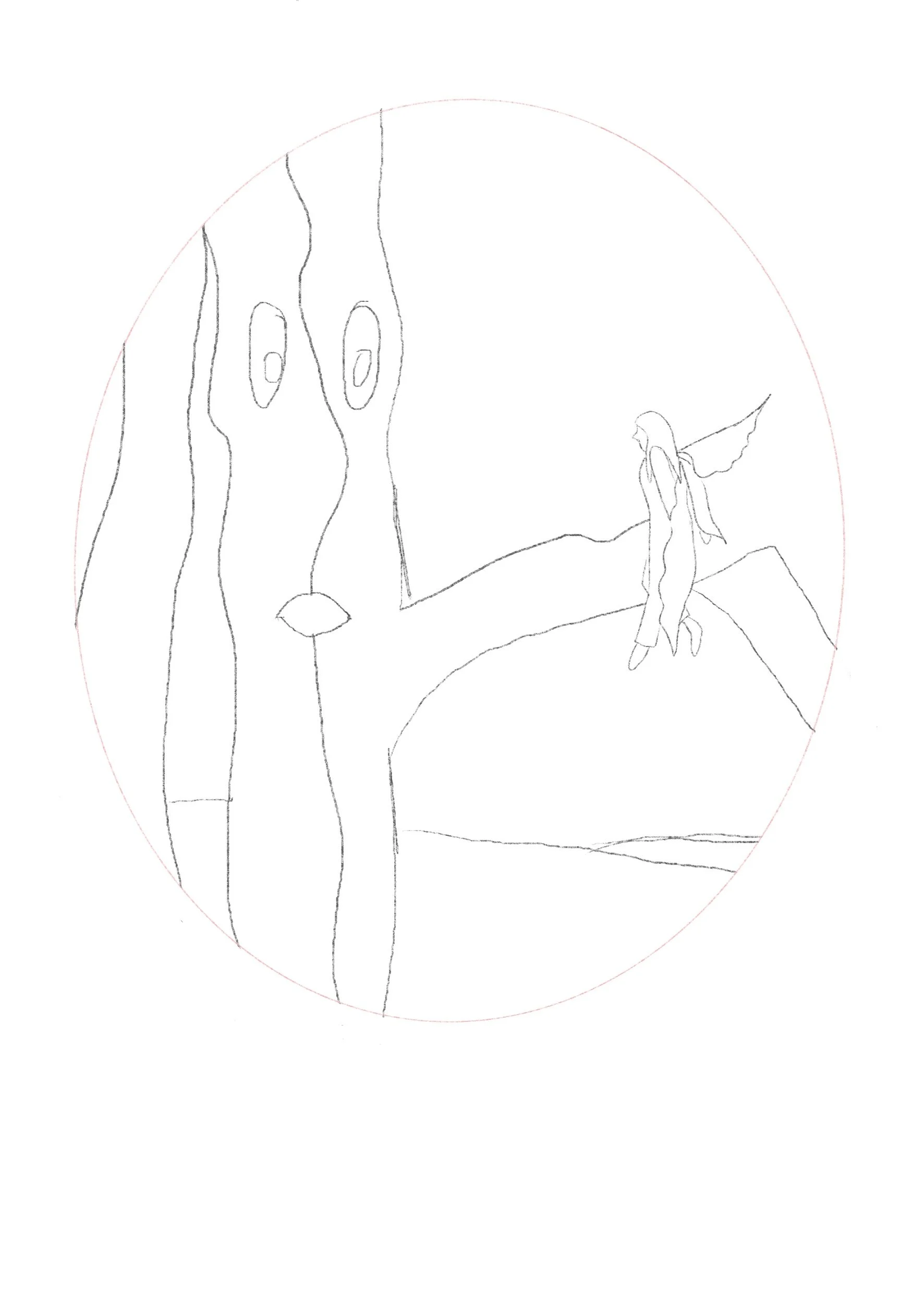 Spot page spread from the book The Gardening Angel, rough sketch from Ruth's sketchbook.